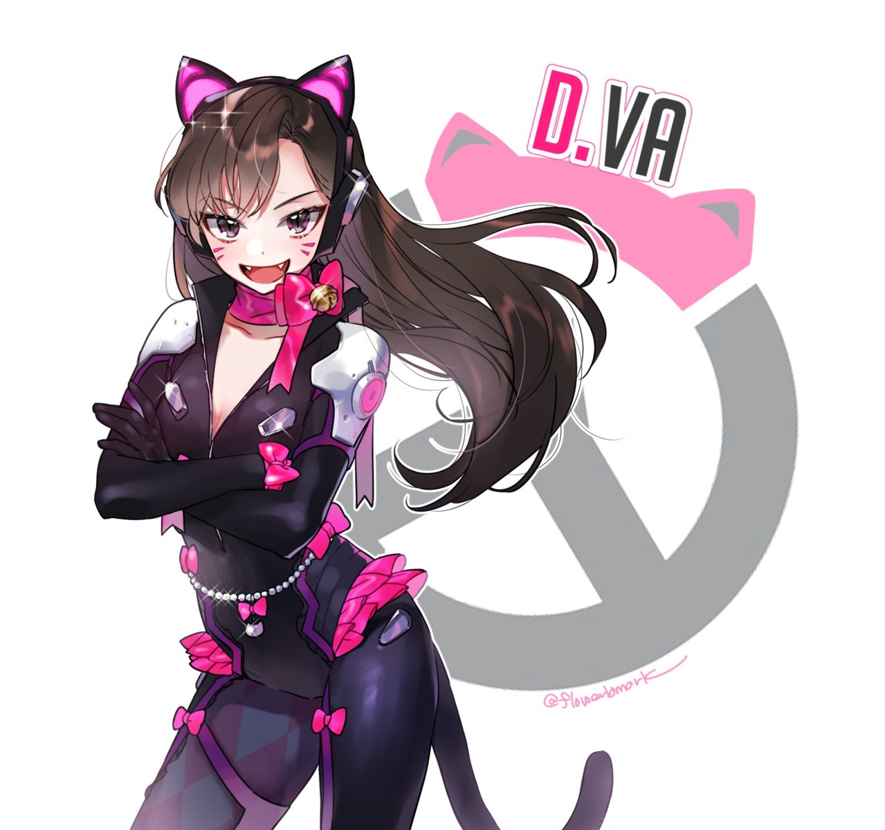 animal_ears bodysuit cleavage d.va hana_shiori headphones overwatch tail thighhighs