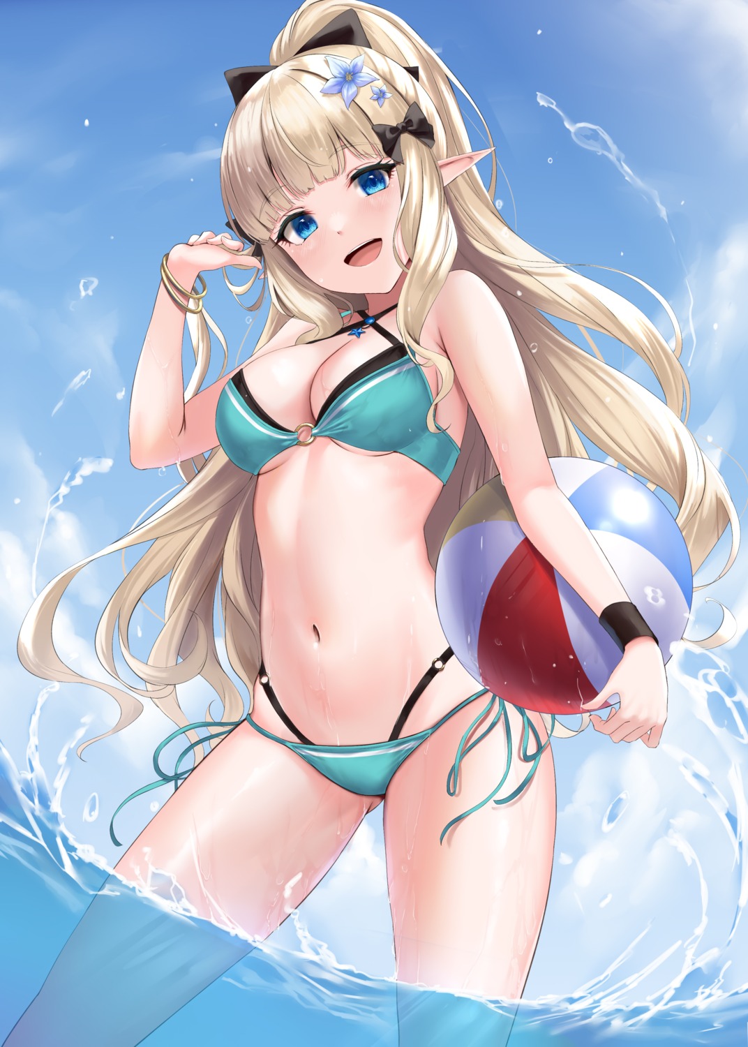 bikini pointy_ears princess_connect princess_connect!_re:dive rama_(yu-light8) sasaki_saren swimsuits wet