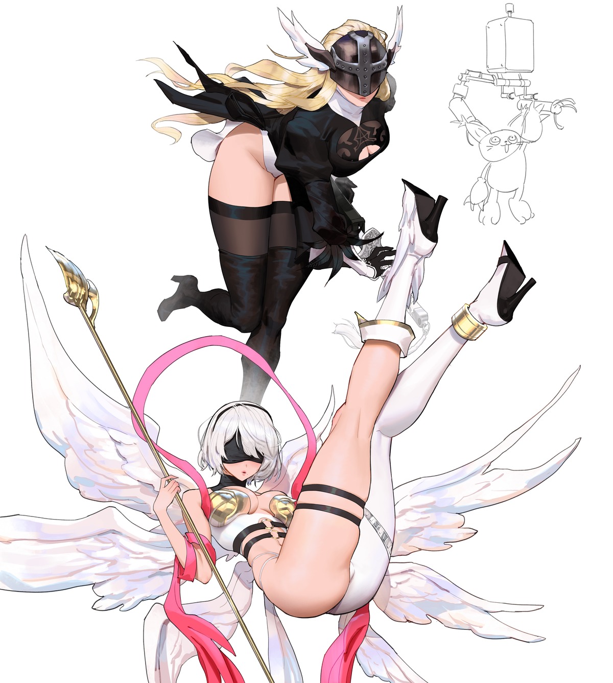 angewomon armor cosplay crossover digimon_adventure garter heels leotard nier nier_automata no_bra sword thighhighs weapon wings wonbin_lee yorha_no.2_type_b