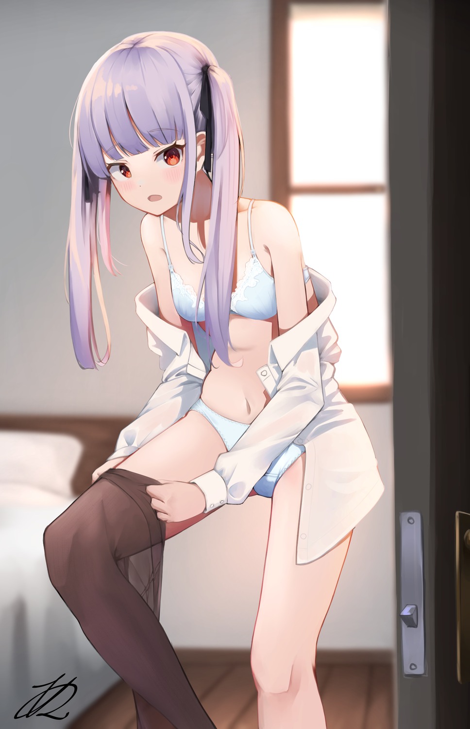 akinoji_(akiponpon27) bra dress_shirt lisa_eostre open_shirt pantsu pantyhose see_through undressing walkure_romanze