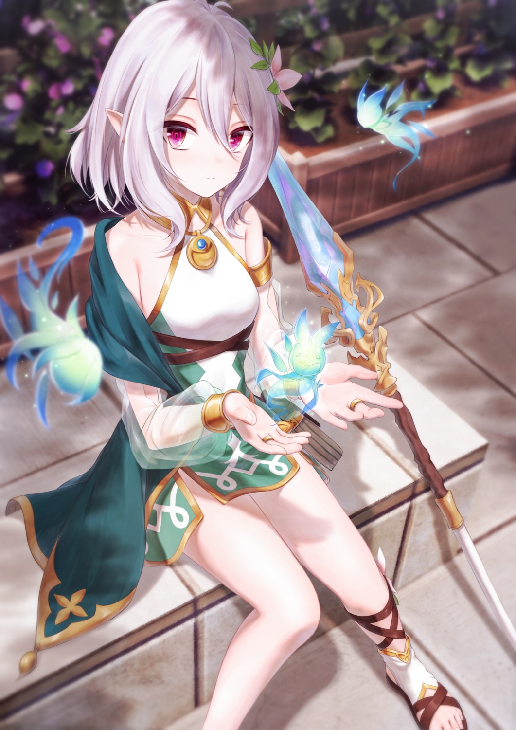 bae.c dress kokkoro pointy_ears princess_connect princess_connect!_re:dive weapon