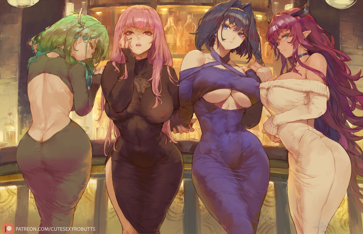 areola ass ceres_fauna cutesexyrobutts dress erect_nipples hololive hololive_english horns irys_(hololive) mori_calliope no_bra ouro_kronii pointy_ears see_through sweater underboob