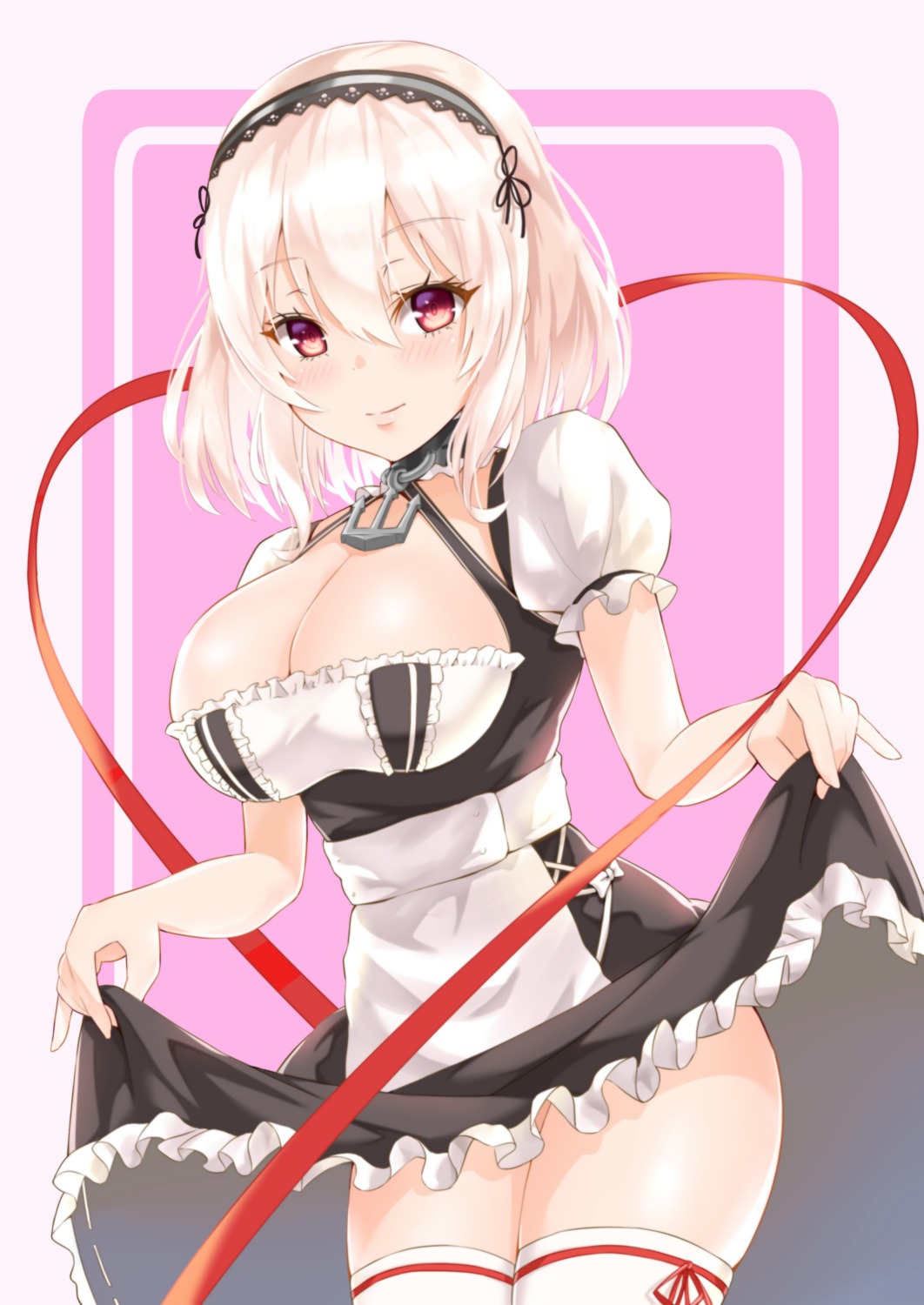 azur_lane classic_(zildjian33) maid no_bra sirius_(azur_lane) skirt_lift thighhighs