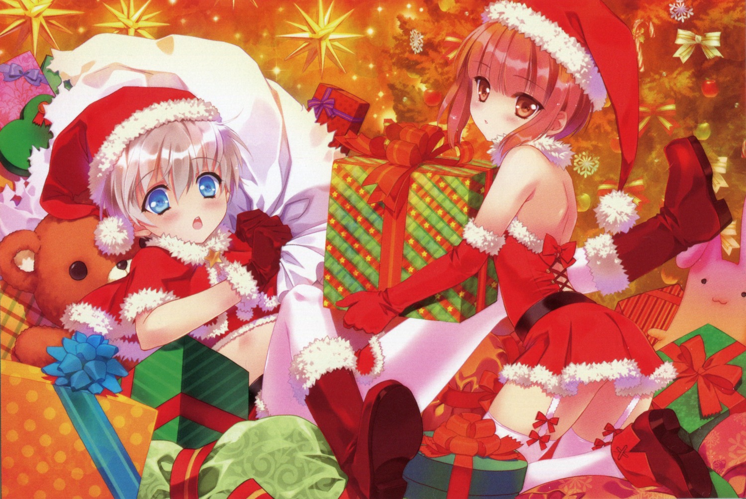 carnelian christmas dress heels kantai_collection no_bra raw_scan stockings thighhighs z1_leberecht_maass_(kancolle) z3_max_schultz_(kancolle)