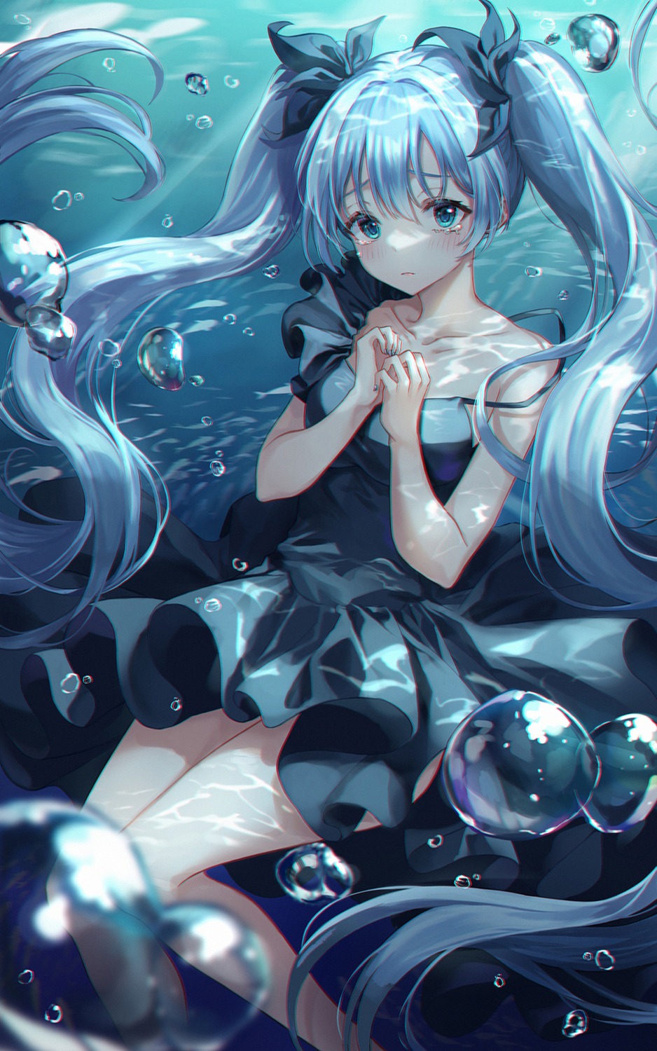 dress hatsune_miku m1yu shinkai_shoujo_(vocaloid) skirt_lift vocaloid