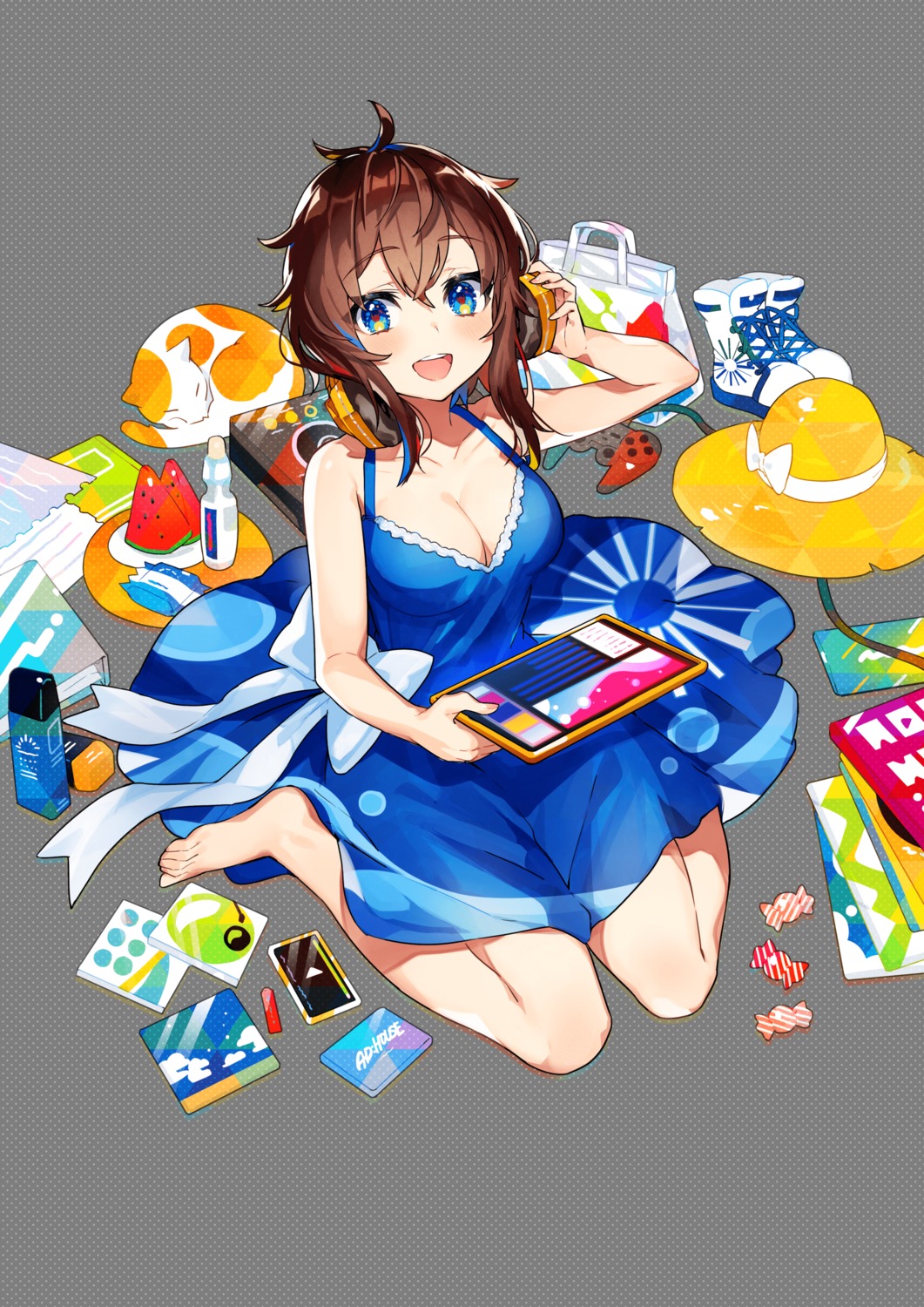 dress headphones mika_pikazo neko no_bra summer_dress transparent_png