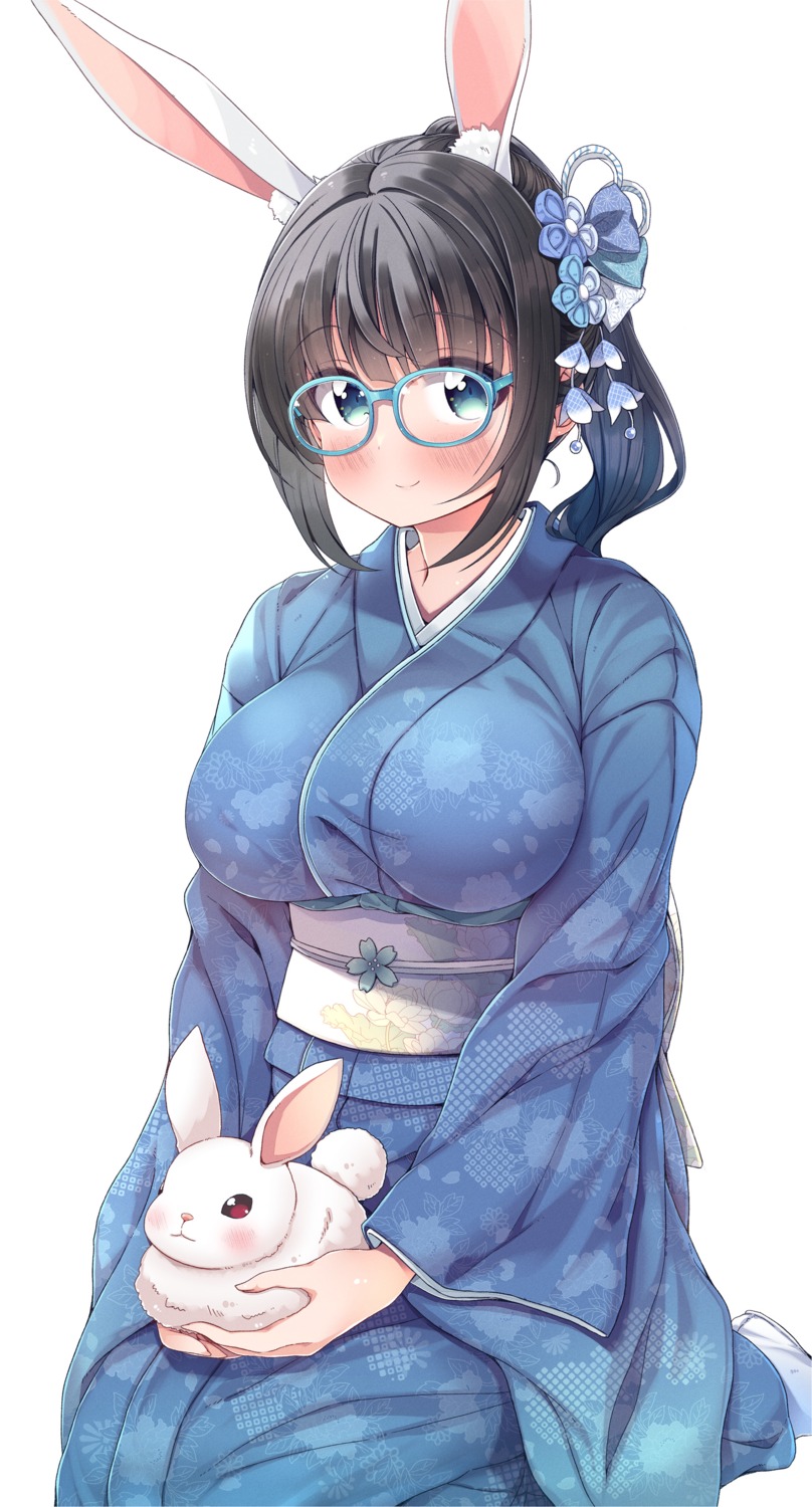 animal_ears bunny_ears kimono megane takahero