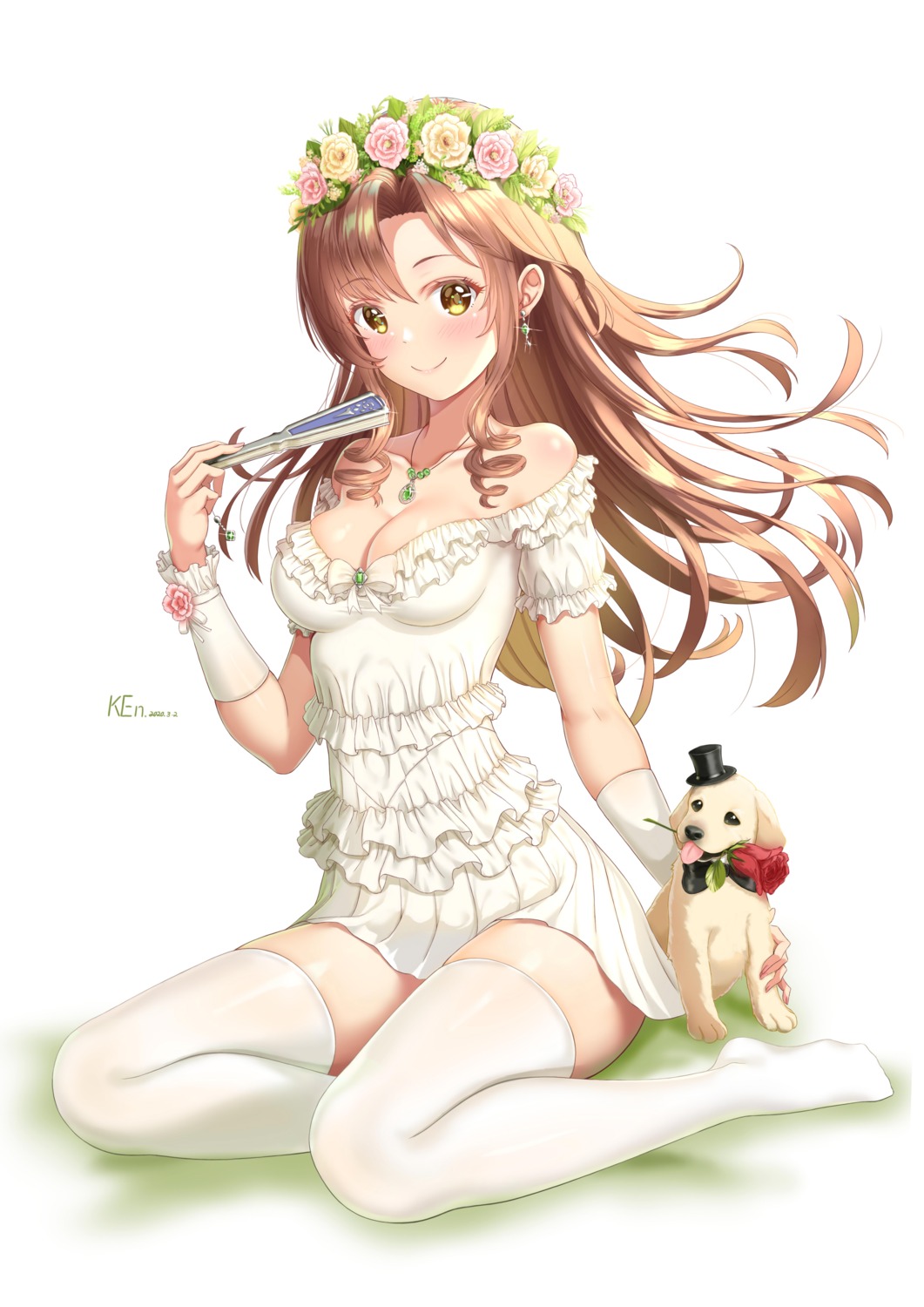 cleavage dress ken-san no_bra summer_dress thighhighs