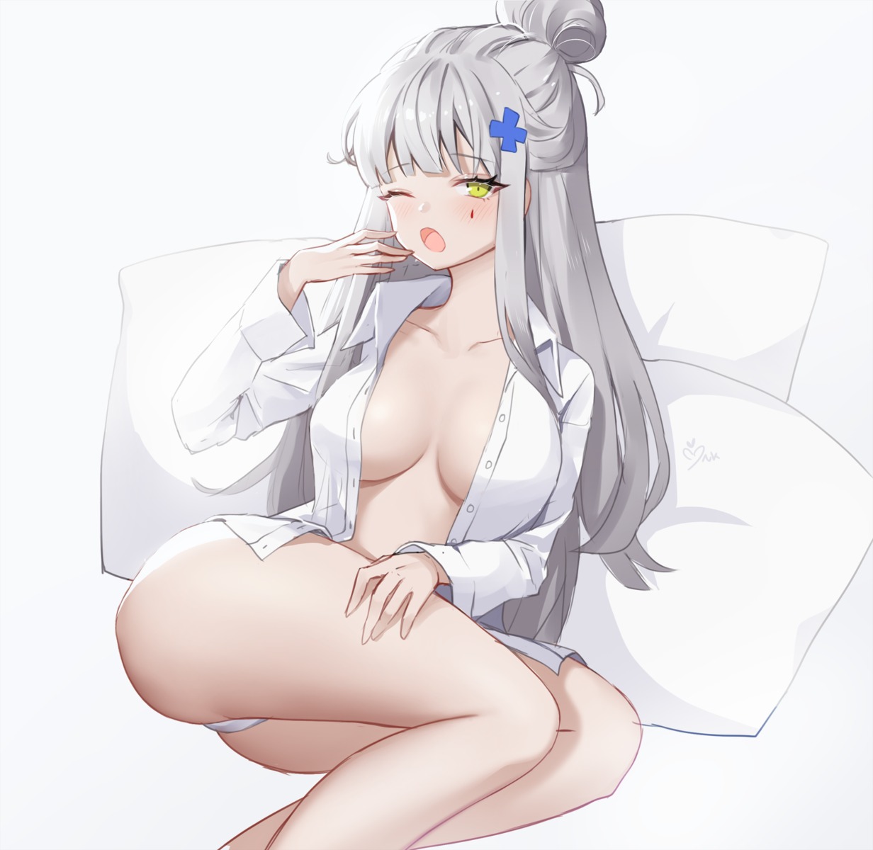 ankkoyom dress_shirt girls_frontline hk416_(girls_frontline) no_bra open_shirt pantsu