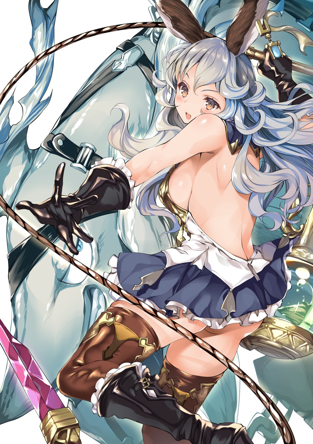 animal_ears armor bunny_ears ferry_(granblue_fantasy) granblue_fantasy heels no_bra tamiya_akito thighhighs weapon