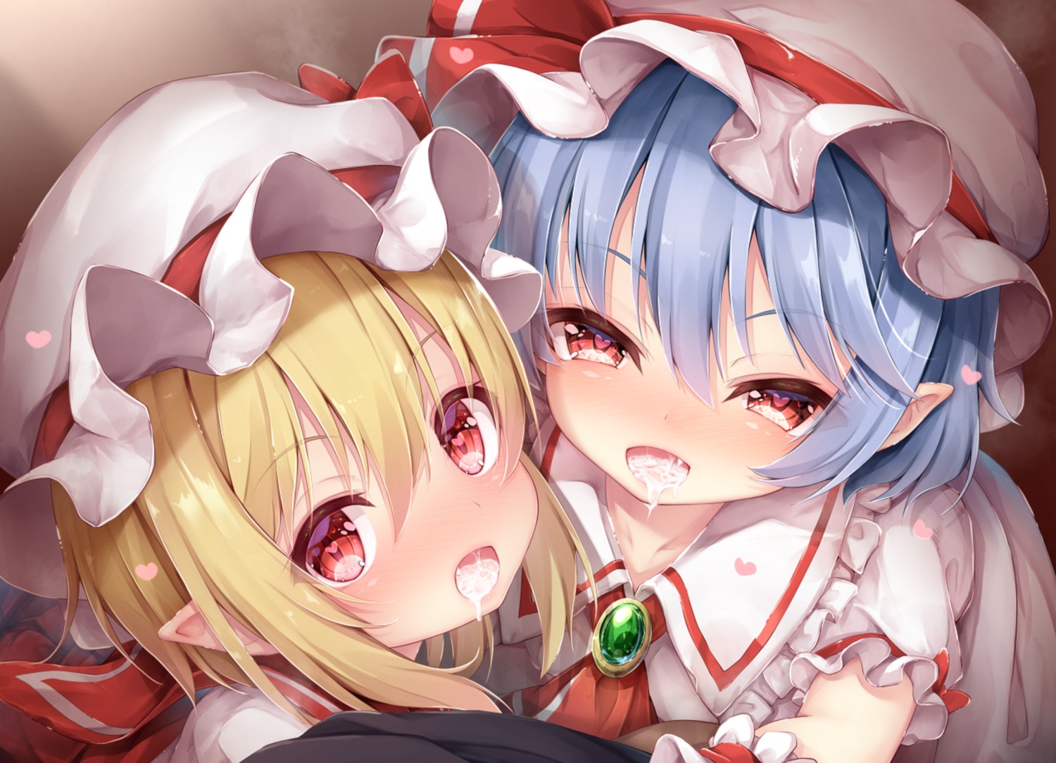 cum dress flandre_scarlet pointy_ears remilia_scarlet sorairo_len touhou