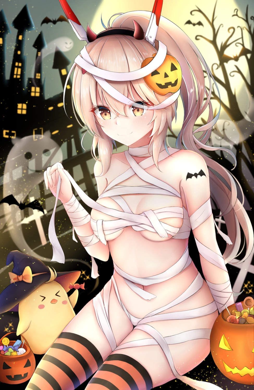 endsmall min azur lane ayanami (azur lane) bandages halloween horns naked  ribbon tattoo thighhighs | #493447 | yande.re