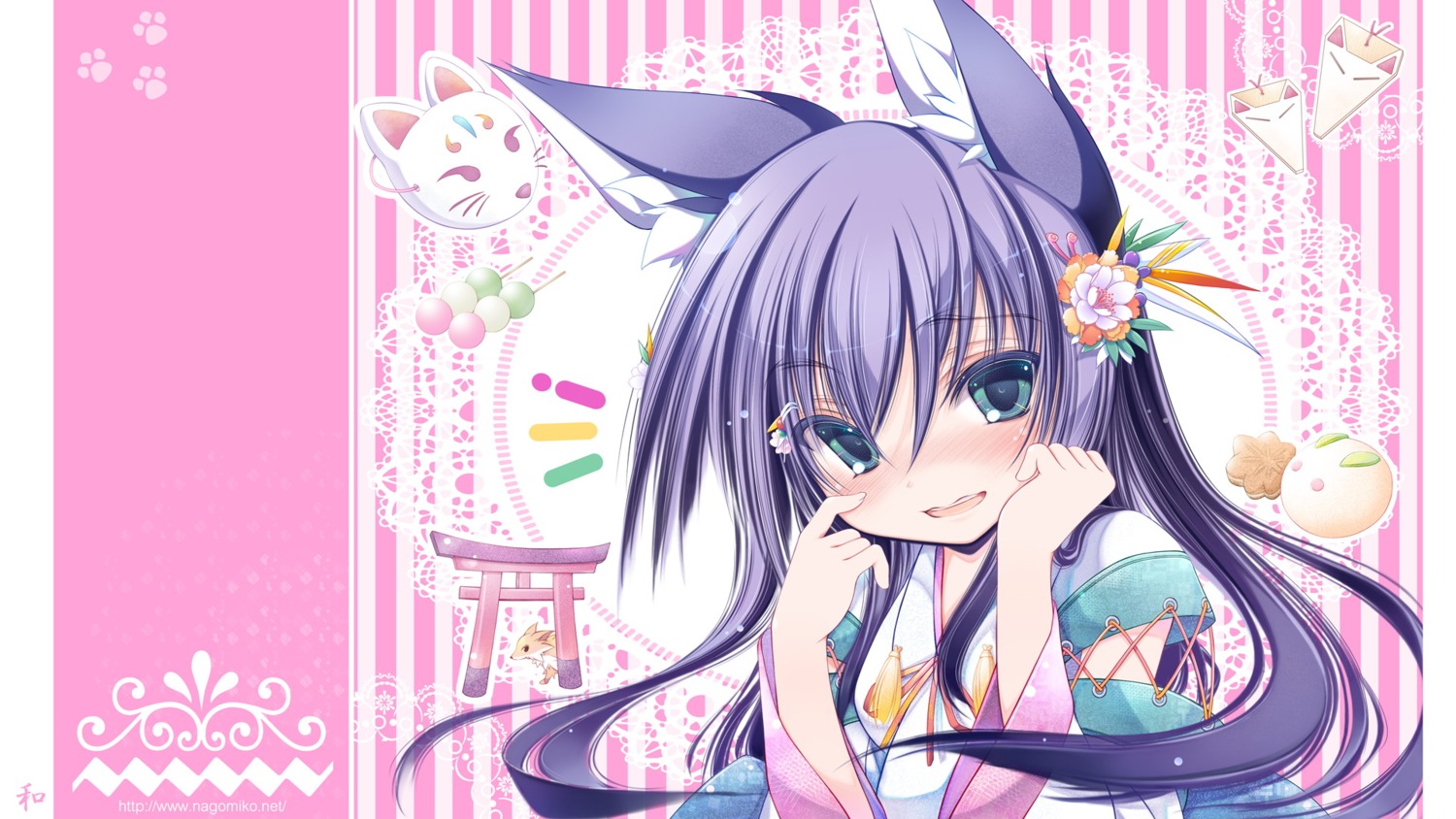 animal_ears japanese_clothes kitsune tenmu_shinryuusai wallpaper