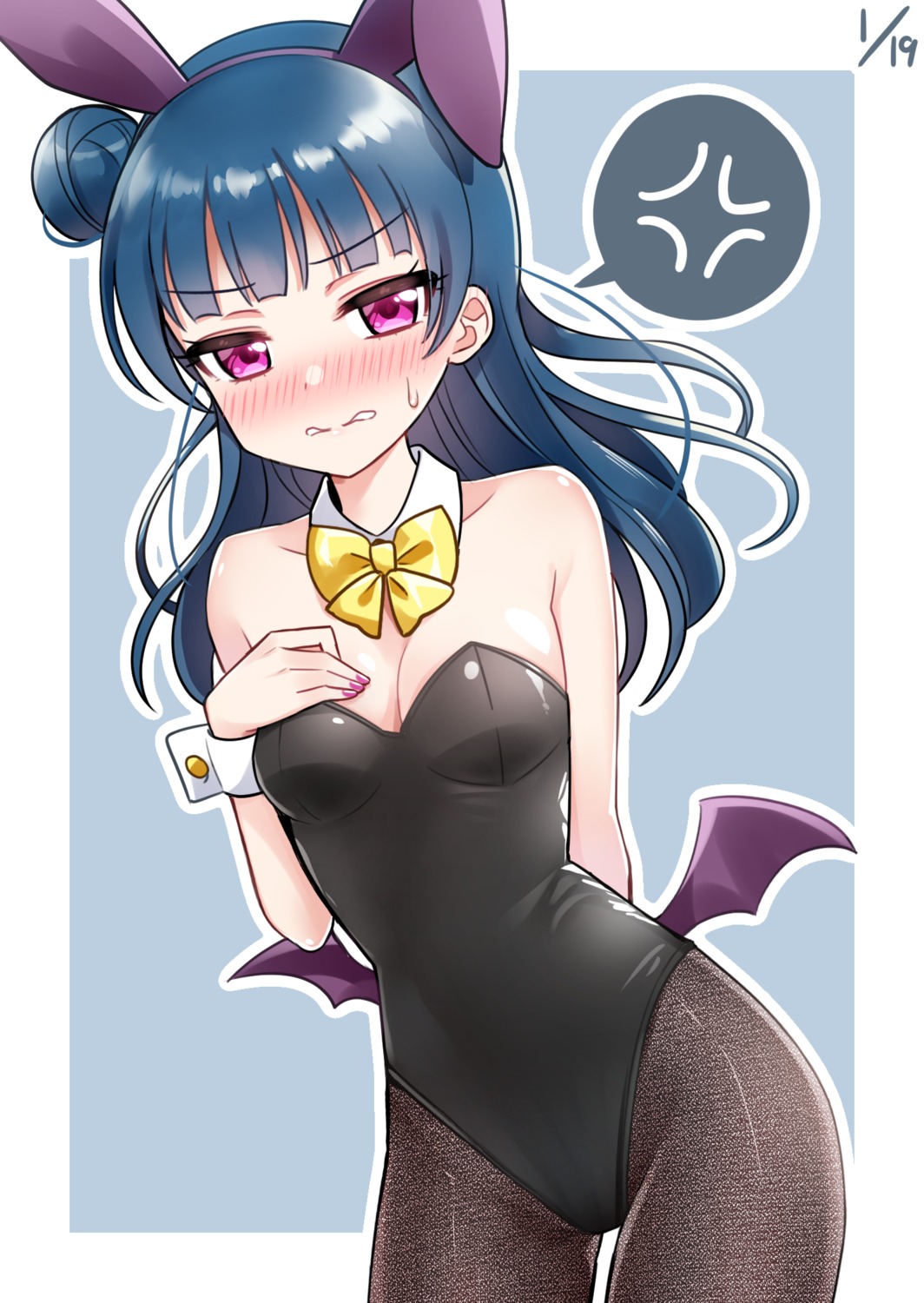 animal_ears breast_hold bunny_ears bunny_girl cleavage deadnooodles fishnets love_live!_sunshine!! pantyhose tsushima_yoshiko wings