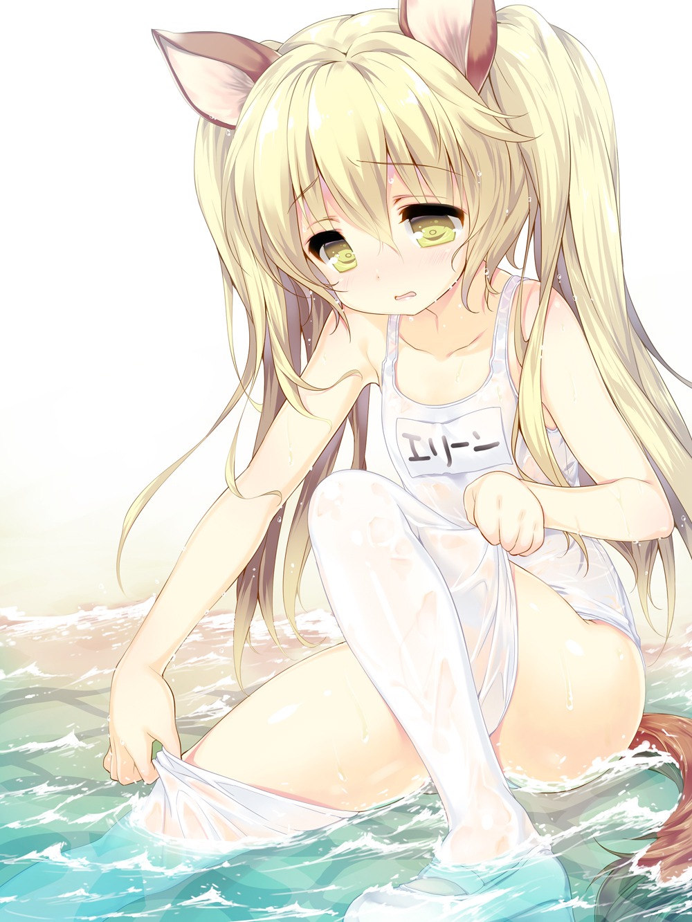 animal_ears elin emily kitsune loli school_swimsuit swimsuits tail tera_online thighhighs wet wet_clothes