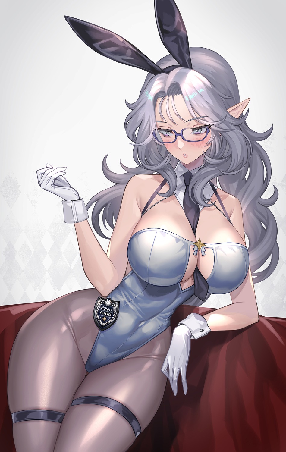 animal_ears bunny_ears bunny_girl garter hitowa megane no_bra pantyhose pointy_ears