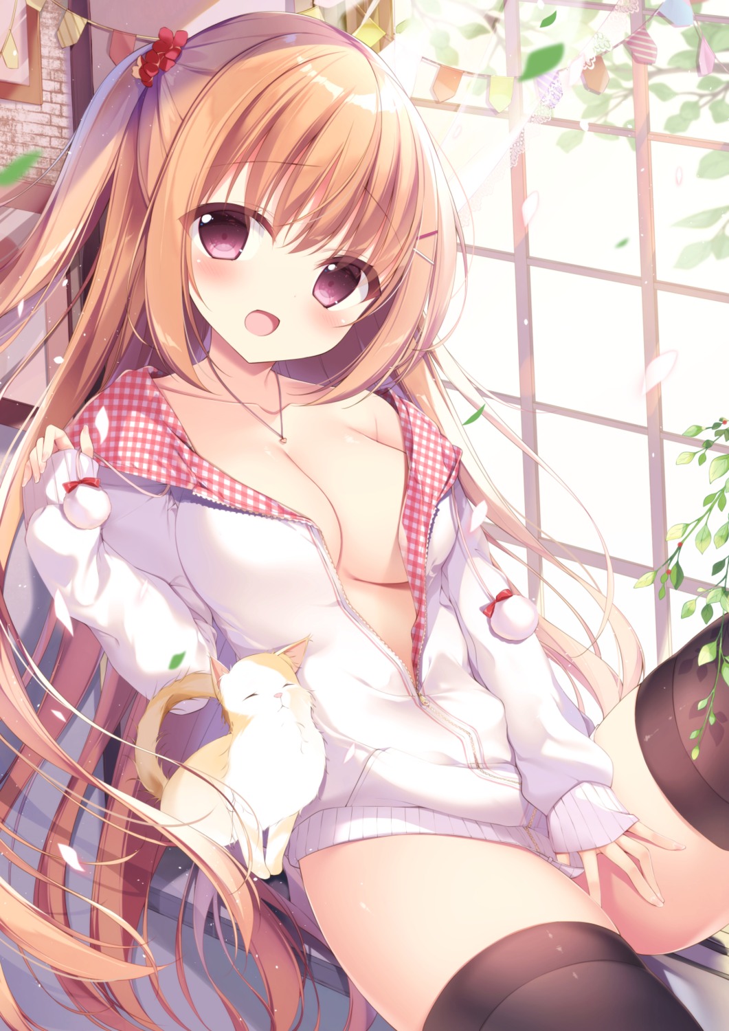 neko no_bra open_shirt shirosei_mochi thighhighs