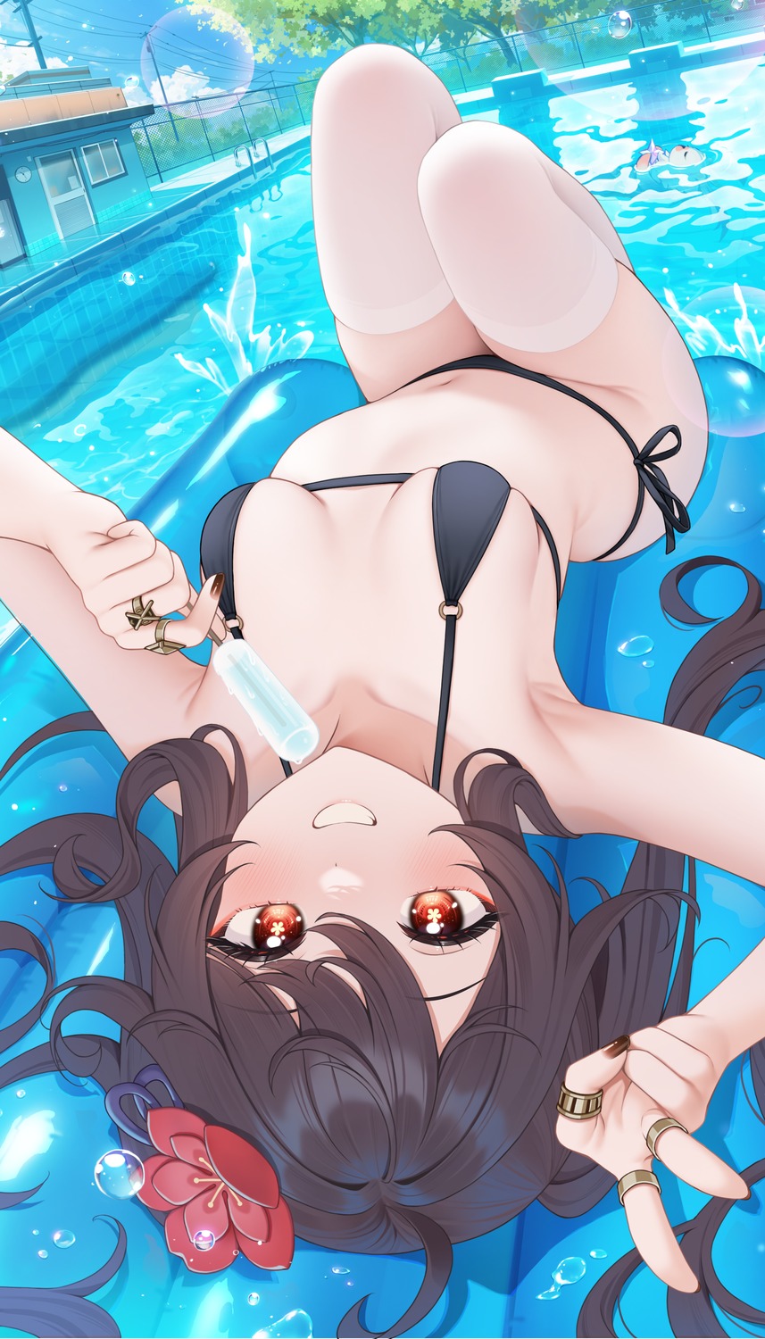 bikini fukuro_ko_(greentea) genshin_impact hu_tao swimsuits thighhighs