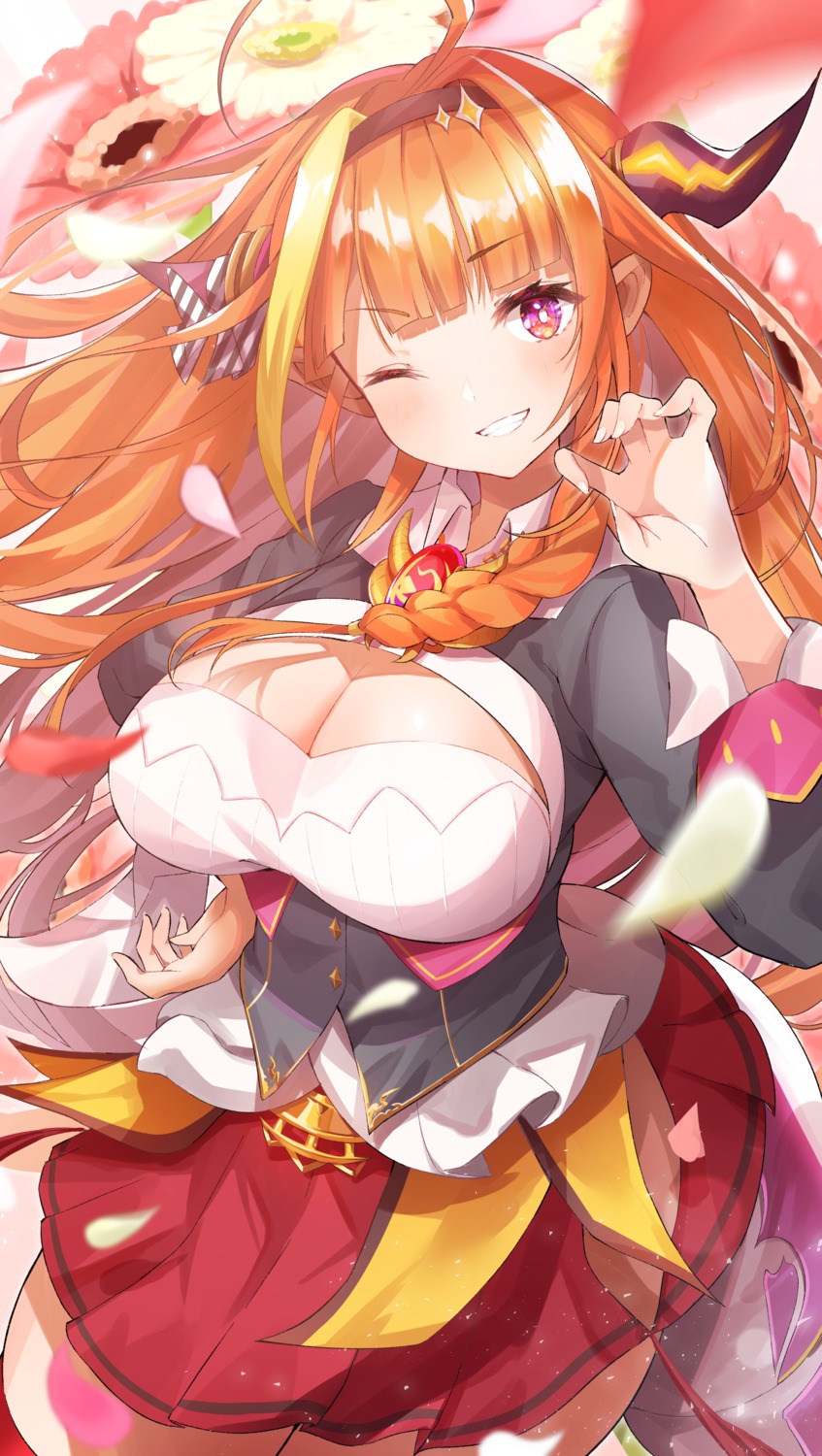 cleavage furuki_ayaginutaira hololive horns kiryuu_coco pointy_ears skirt_lift tail