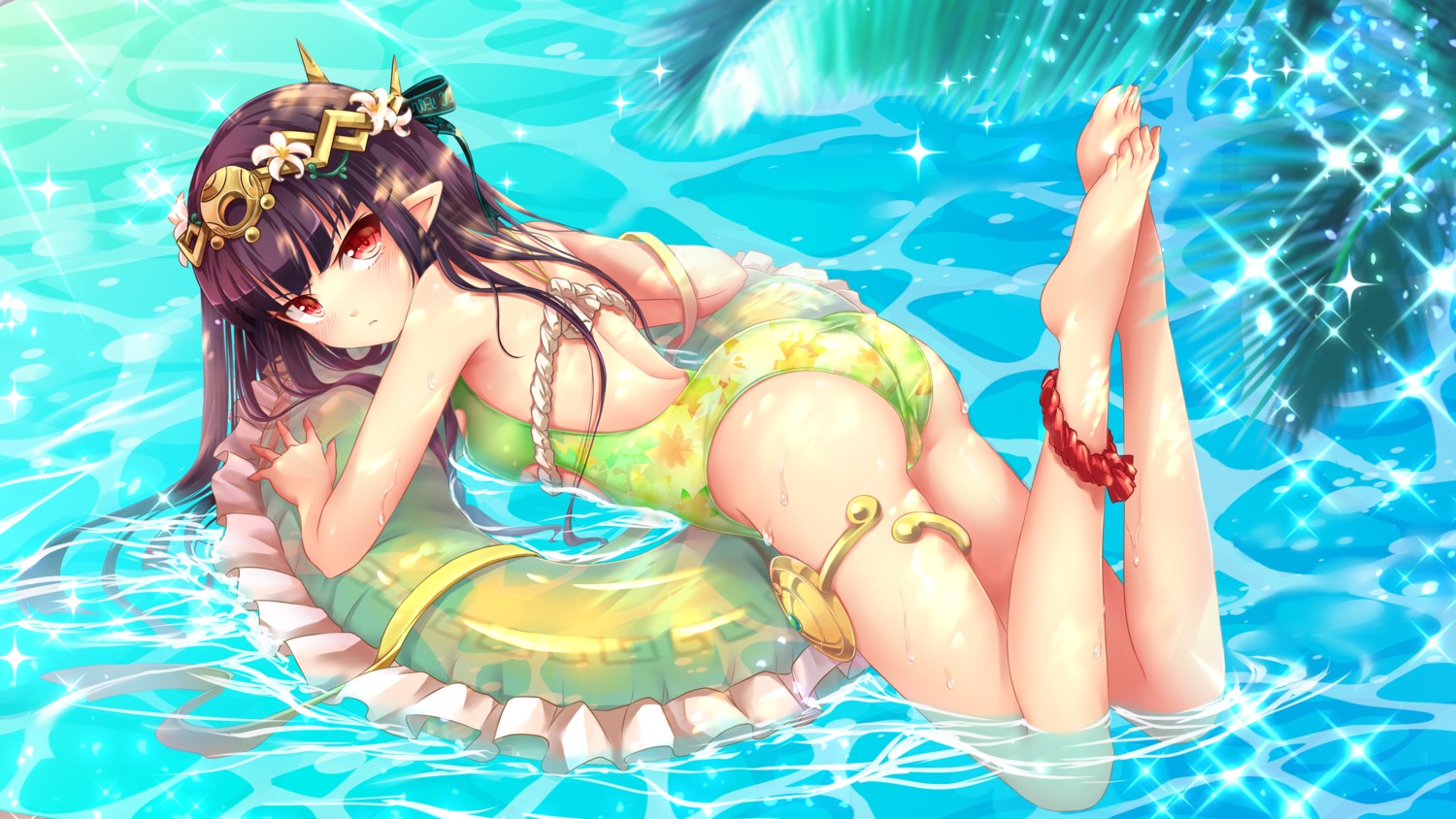 ass garter omone_chou pointy_ears swimsuits wallpaper wet wulingshaonv