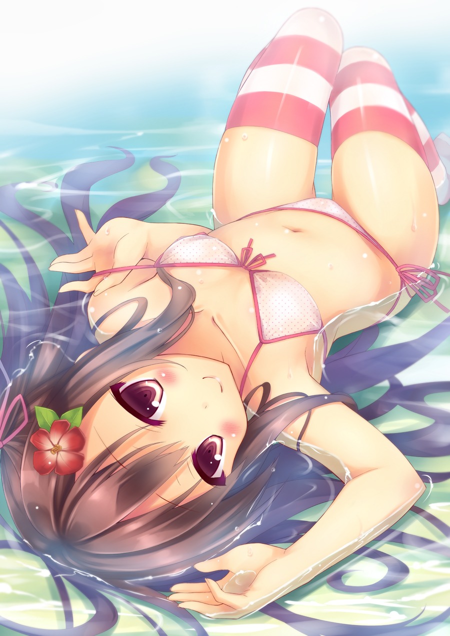 bikini loli ryo_(botsugo) swimsuits thighhighs wet