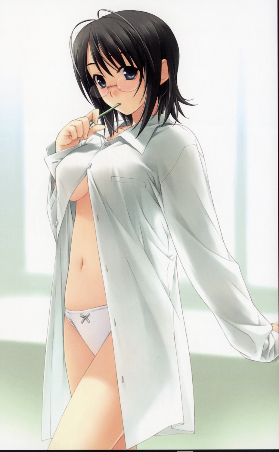 dress_shirt hashimoto_takashi megane no_bra open_shirt pantsu sphere yorihime_nao yosuga_no_sora