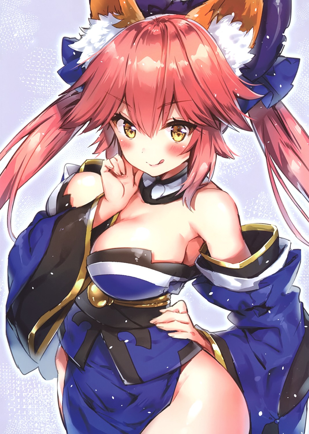 animal_ears breast_hold cleavage eterna fate/grand_order japanese_clothes riichu tamamo_no_mae