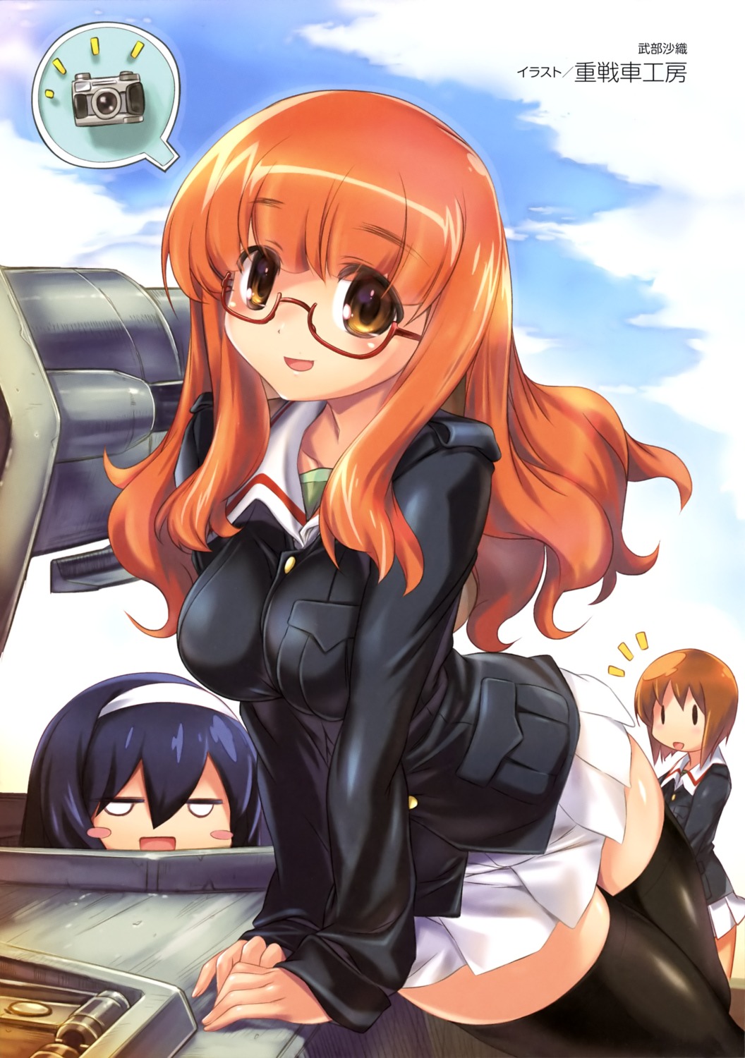 girls_und_panzer juusensha_koubou megane nishizumi_miho reizei_mako takebe_saori thighhighs uniform