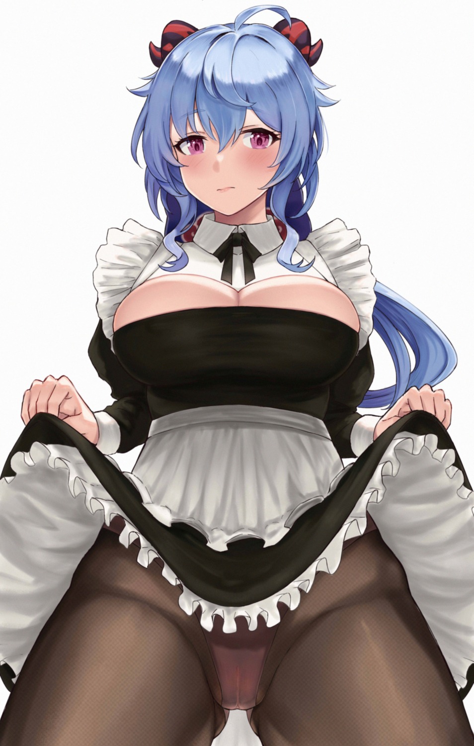 cameltoe ganyu genshin_impact horns maid maumaou no_bra pantsu pantyhose skirt_lift