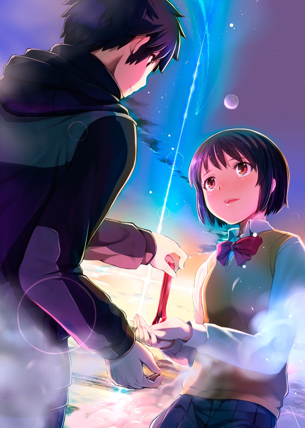 kimi_no_na_wa. mikazuki_akira miyamizu_mitsuha seifuku sweater tachibana_taki