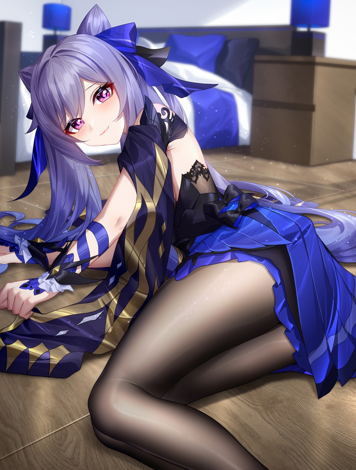 ass dress genshin_impact keqing pantyhose wu_ganlan_cai