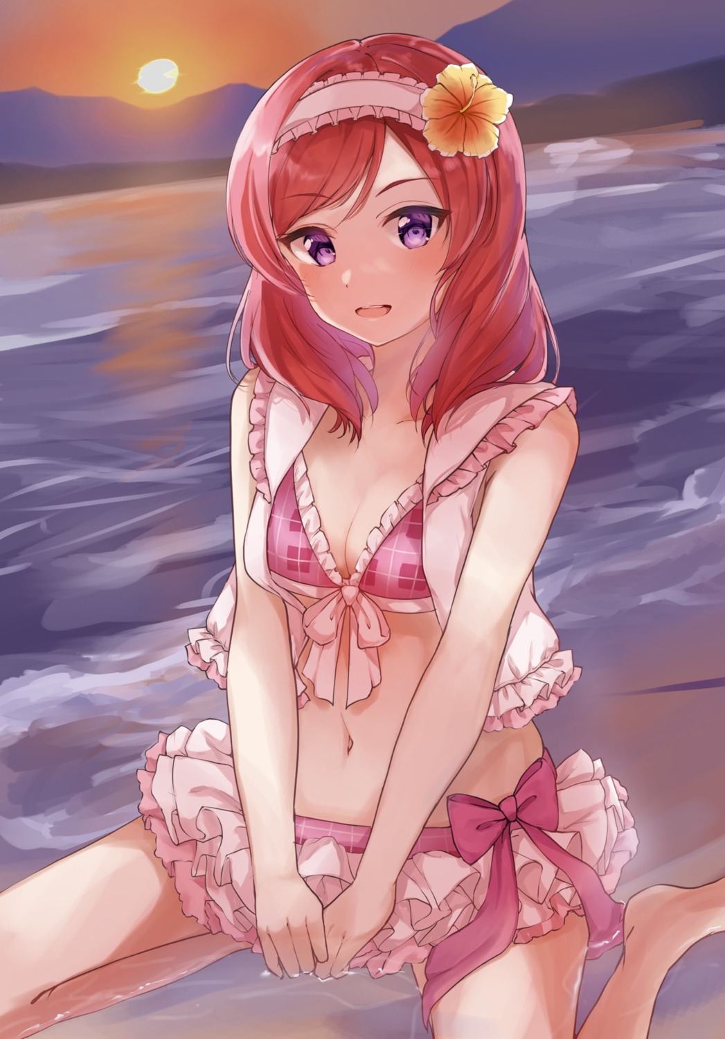 bikini cleavage love_live! nishikino_maki open_shirt swimsuits wet yoshinon_(yoshinon_kotori)