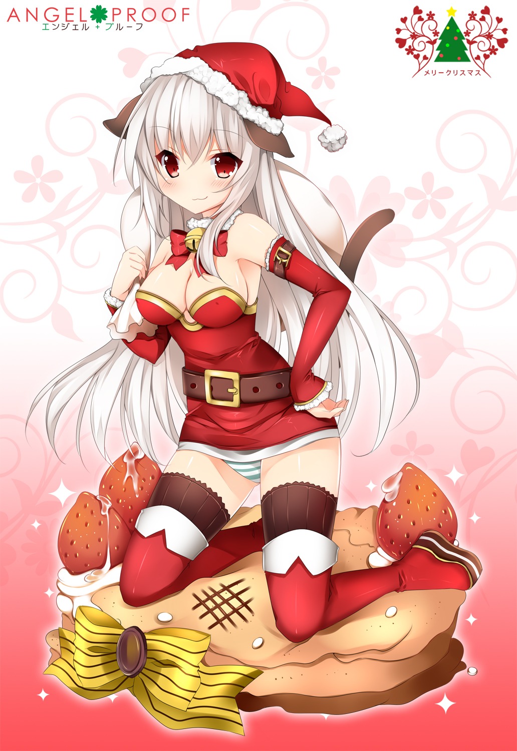 animal_ears christmas cleavage nekomimi pantsu shimapan tail thighhighs usagihime