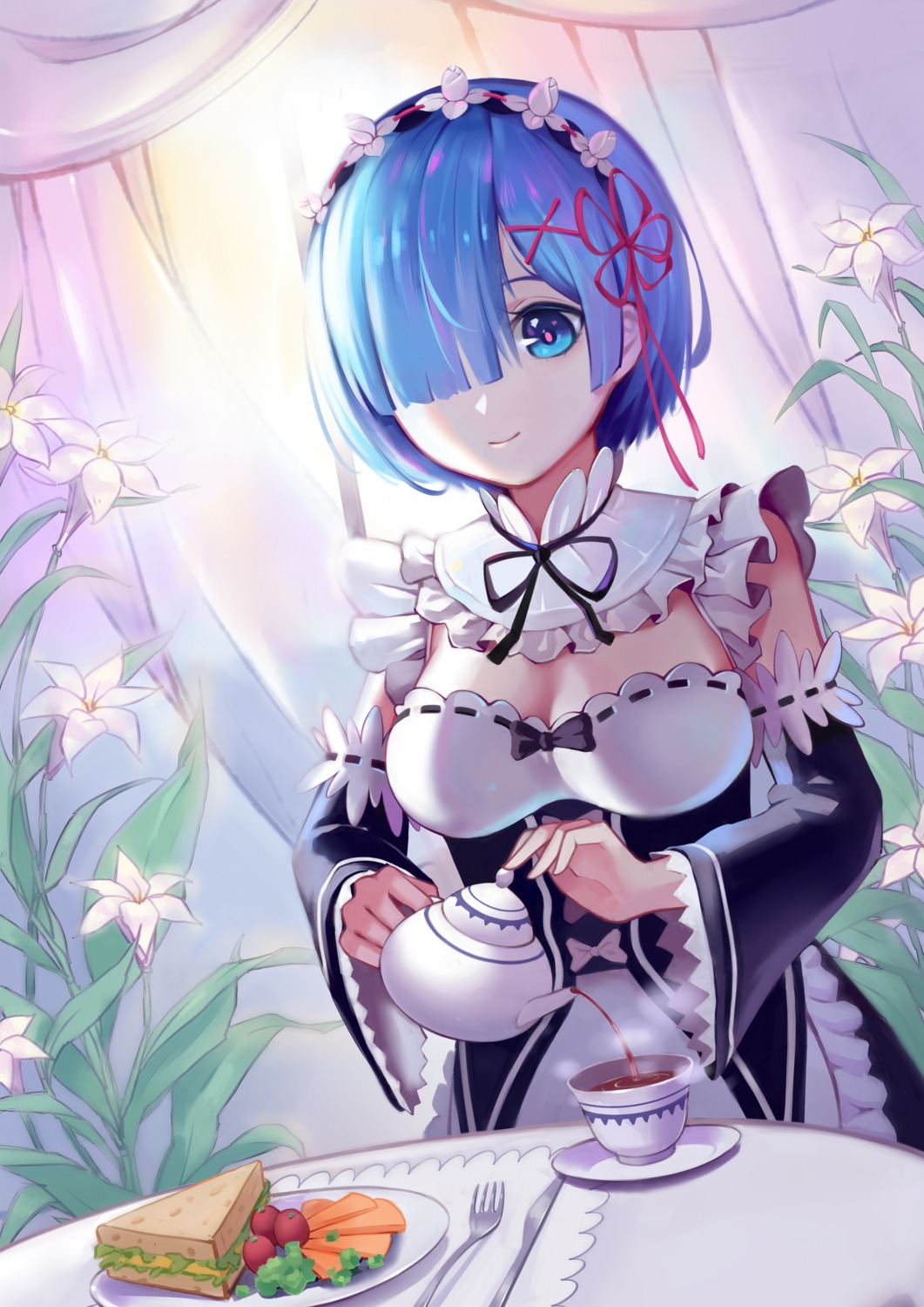 cleavage maid re_zero_kara_hajimeru_isekai_seikatsu rem_(re_zero) zhano_kun