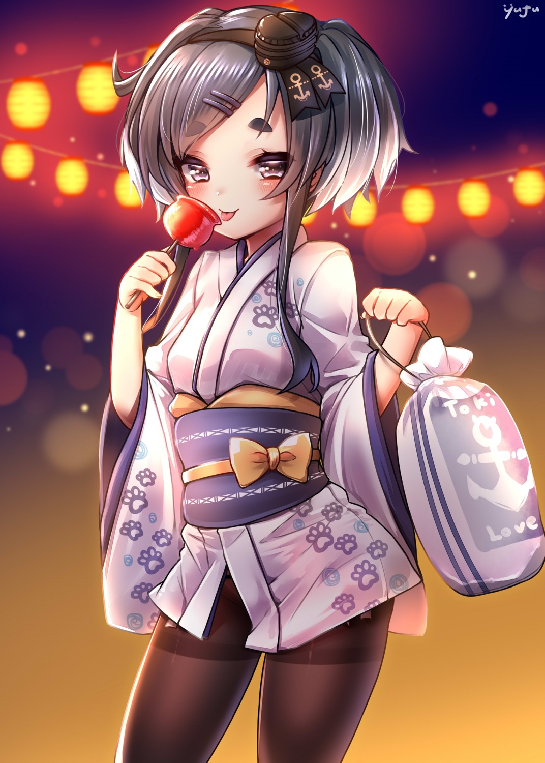 kantai_collection pantyhose tokitsukaze_(kancolle) yufukiri yukata