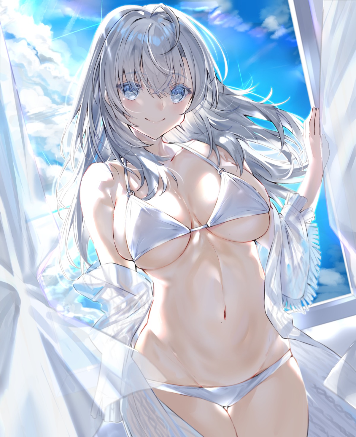 bikini kou_mashiro open_shirt see_through swimsuits