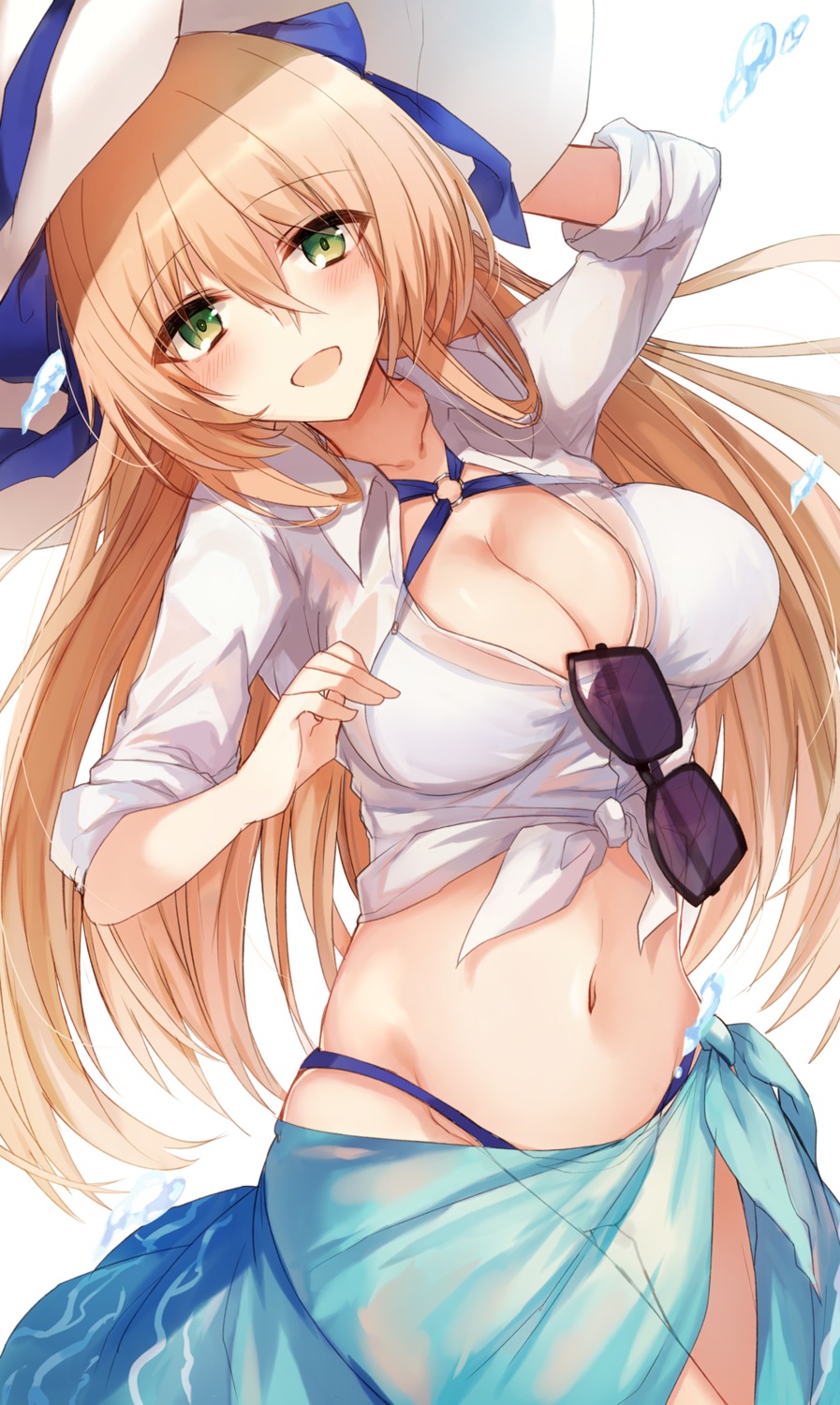 bikini cleavage dress_shirt girls_frontline kinona megane open_shirt see_through springfield_(girls_frontline) swimsuits