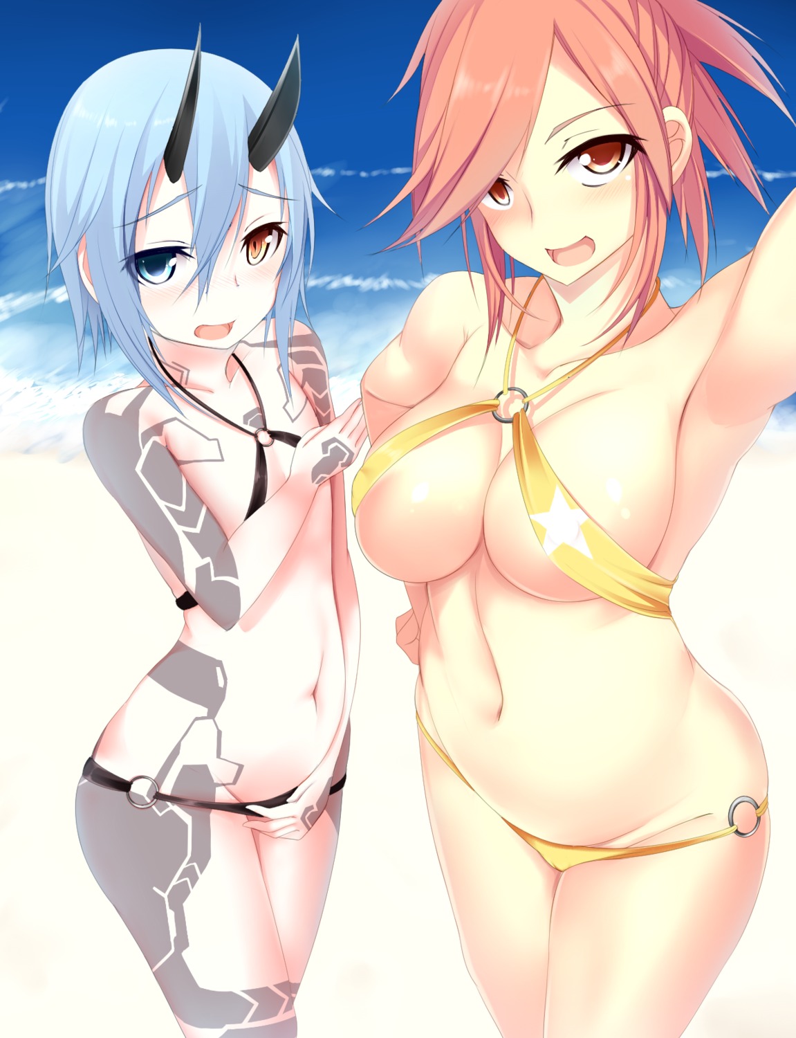 atuuy azanami bikini cameltoe cleavage heterochromia horns io phantasy_star_online_2 swimsuits tattoo underboob