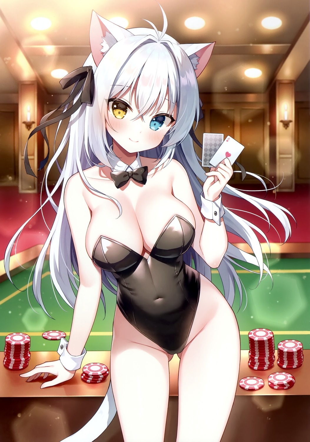 aina_rive animal_ears heterochromia leotard mauve nekomimi no_bra tail wata★punch