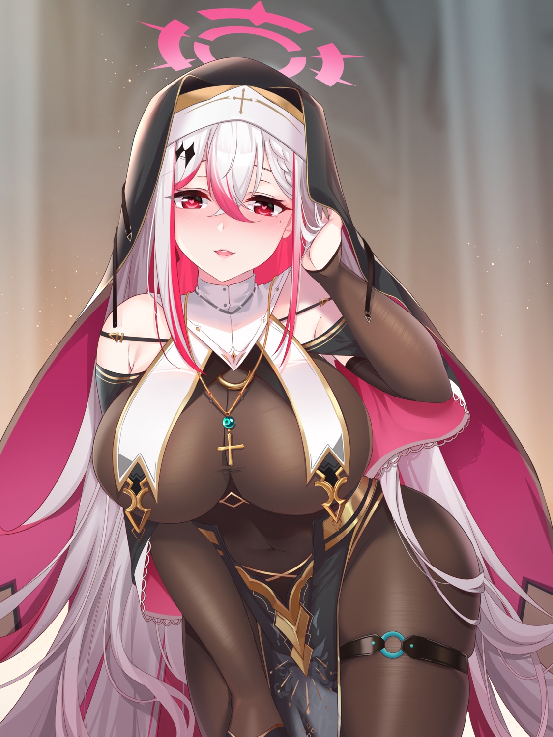 angel bodysuit garter indie_virtual_youtuber lingshalan meion_(vtuber) nun see_through