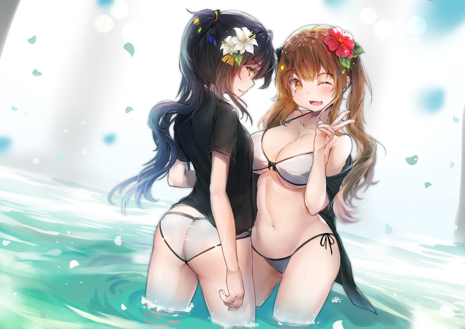 ass bikini cleavage girls_frontline hiromaster_sinta_jh open_shirt swimsuits underboob wet