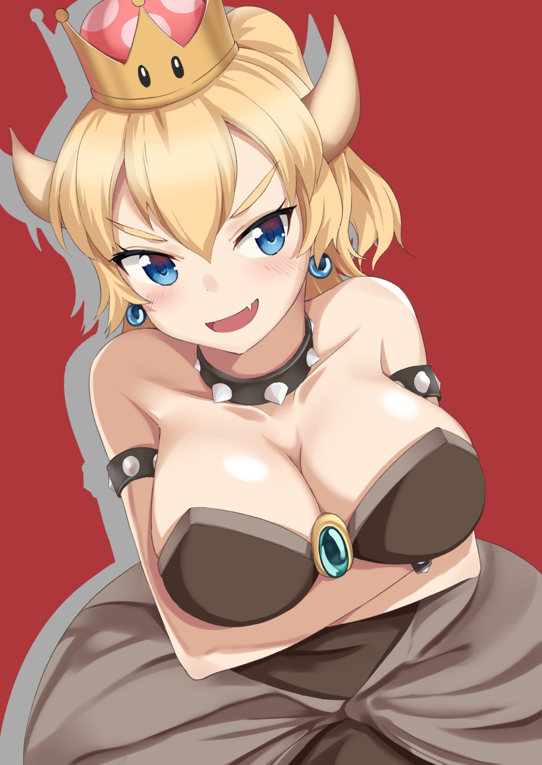 bowsette breast_hold cleavage dress horns new_super_mario_bros._u_deluxe qwyte