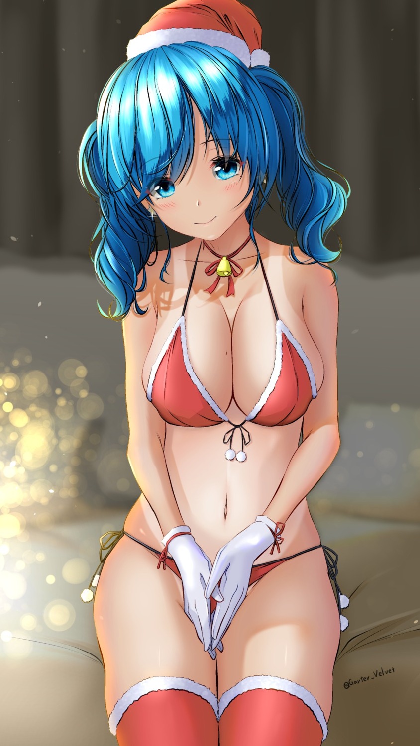 bikini christmas garter-velvet swimsuits tan_lines thighhighs