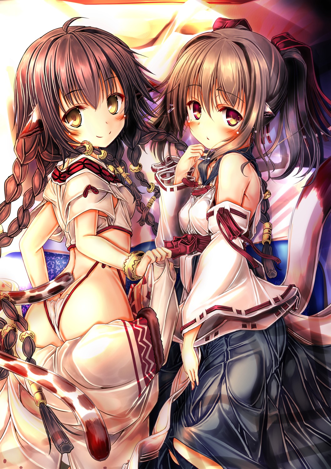 animal_ears anju_(utawarerumono) ass japanese_clothes kaisu loli nekone_(utawarerumono) pantsu tail thong utawarerumono