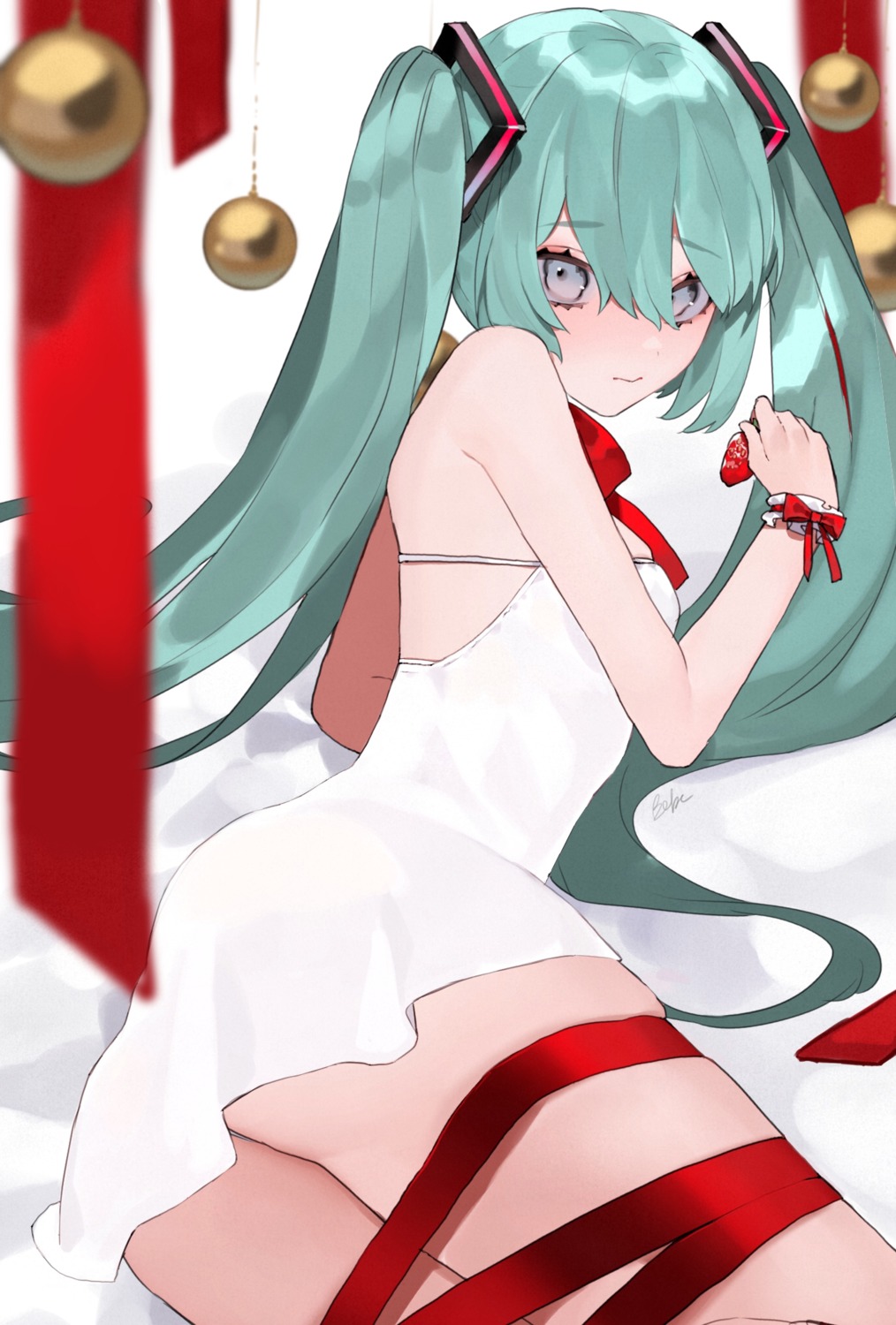 bebe_pp christmas dress hatsune_miku no_bra pantsu skirt_lift thong vocaloid