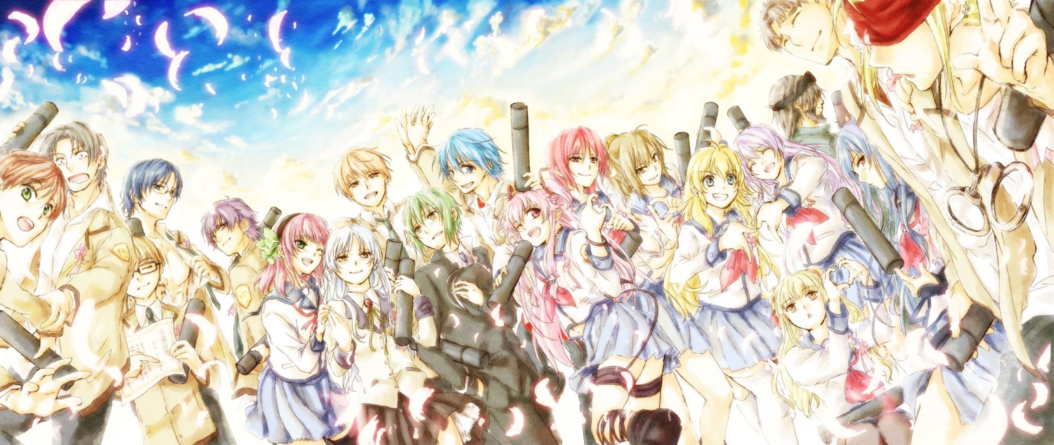 angel_beats! chaa fuchita_hisako fujimaki hinata_hideki irie_miyuki iwasawa_masami matsushita_godan nakamura_yuri naoi_ayato noda ooyama otonashi_yuzuru robata seifuku sekine_shiori shiina tachibana_kanade takamatsu takeyama thighhighs tk_(angel_beats!) yoshioka_yui yusa