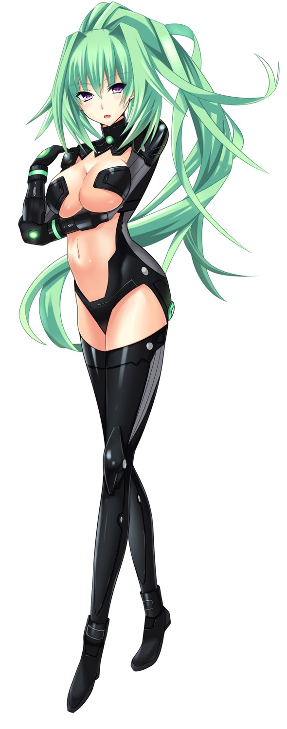 bodysuit choujigen_game_neptune cleavage green_heart tagme thighhighs