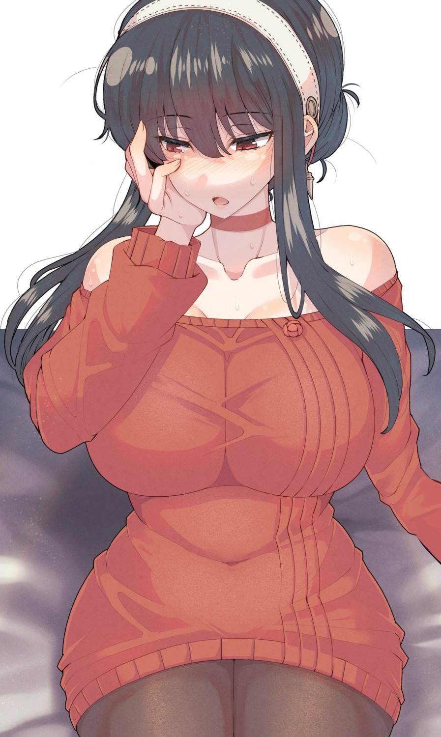 cleavage dress no_bra pantyhose spy_x_family sweater wakura_(gcdan) yor_briar