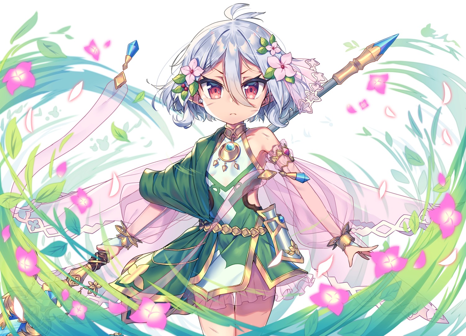 armor dress kokkoro pointy_ears princess_connect princess_connect!_re:dive see_through wagashi928 weapon