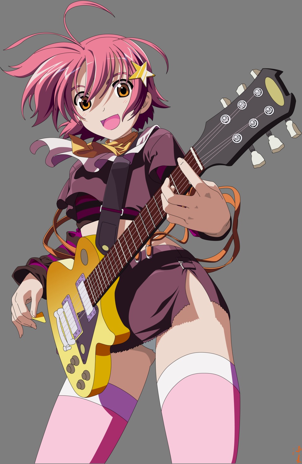 guitar kira_kira pantsu shiino_kirari thighhighs transparent_png vector_trace watermark